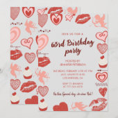 Invitation Elegant Grey Red Hearts 63e anniversaire invitatio (Devant / Derrière)