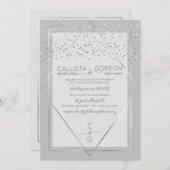 Invitation Elégant Gris Argent Confetti Geo Mariage frontière (Devant / Derrière)