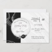 Invitation élégant gris argent et fleurs noires anniversaire (Devant)