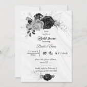 Invitation élégant gris argenté et fleurs noires douche de ma (Devant)