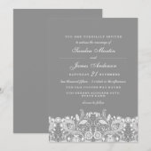 Invitation Elégant gris blanc dentelle inviter (Devant / Derrière)