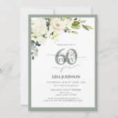 Invitation Élégant gris blanc vert floral 60e anniversaire (Devant)