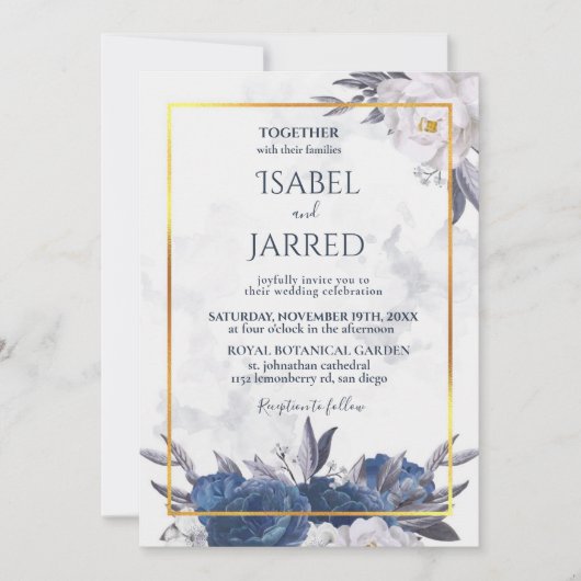 Invitation Elégant Gris Bleu Peoné tout en un Mariage (Devant)