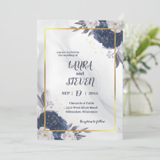 Invitation Elégant Gris Bleu Peoné Tout En Un Mariage