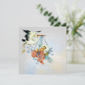 Invitation Elégant Gris Blue Stork Baby Boy Douche (Debout devant)