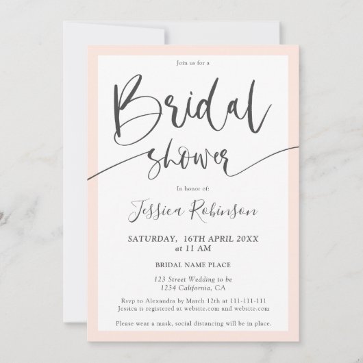 Invitation Élégant gris clair rose script chic douche nuptial (Devant)