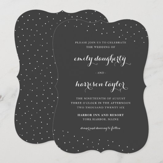 Invitation Elégant gris et blanc avec Mariage de points délic (Devant / Derrière)