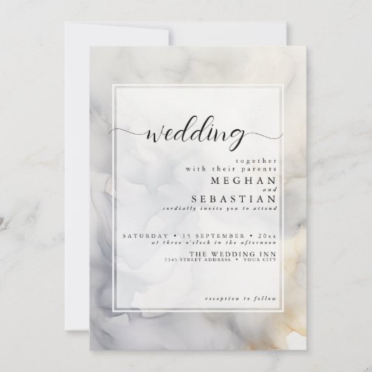 Invitation Elégant gris et or pâle nuage doux (Devant)