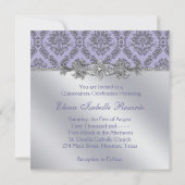 Invitation Elegant gris et pourpre damassé Quinceanera (Dos)