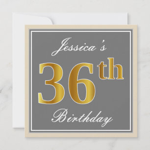 Invitation Elégant, gris, Faux Gold 36ème anniversaire + Nom