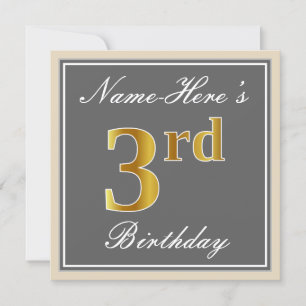Invitation Elégant, gris, Faux Gold 3e anniversaire; Nom pers
