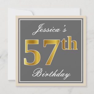 Invitation Elégant, gris, Faux Gold 57e anniversaire + Nom