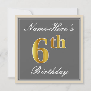 Invitation Elégant, gris, Faux Gold 6e anniversaire; Nom pers