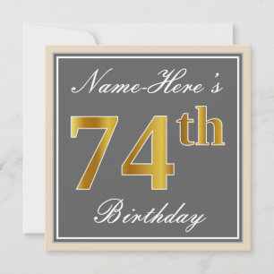 Invitation Elégant, gris, Faux Gold 74e anniversaire + Nom