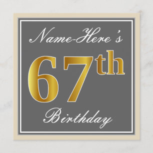 Invitation Elégant, gris, Faux Or 67ème anniversaire + Nom