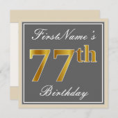 Invitation Elégant, gris, Faux Or 77ème anniversaire + Nom (Devant / Derrière)
