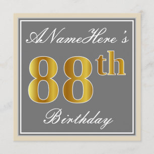 Invitation Elégant, gris, Faux Or 88ème anniversaire + Nom