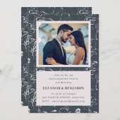 Invitation Élégant gris floral photo frontière (Devant / Derrière)