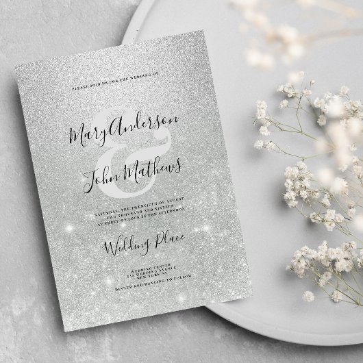 Invitation Elégant gris ombre parties scintillant et Mariage