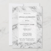 Invitation Élégant gris pailleté argent événement marbre (Devant)