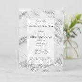 Invitation Élégant gris pailleté argent événement marbre (Debout devant)