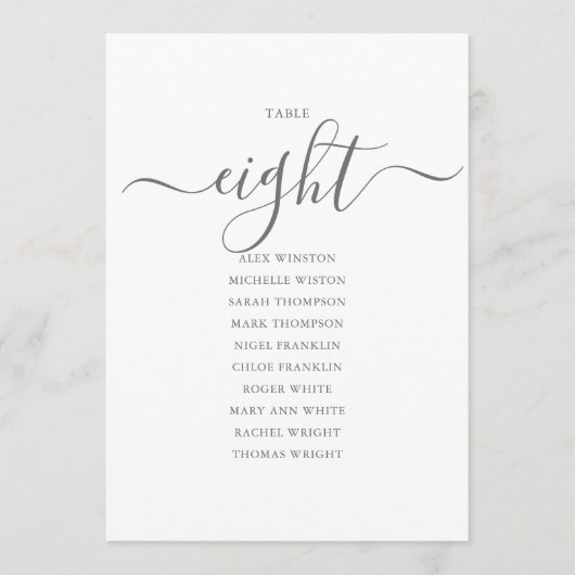 Invitation Élégant Gris Script Tableau Numéro 8 Tableau de si (Devant)
