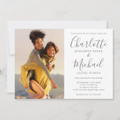 Invitation Élégant Gris Signature Script Mariage photo (Devant)