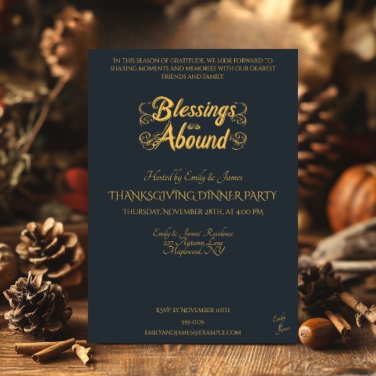 Invitation Elégant Gris Thanksgiving avec Cornucopia & Silver