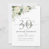 Invitation Elégant gris vert floral 30e anniversaire (Devant)