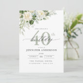 Invitation Elégant gris vert floral 40e anniversaire (Debout devant)