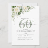 Invitation Elégant gris vert floral 60e anniversaire (Devant)