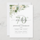 Invitation Elégant gris vert floral 70e anniversaire (Devant)