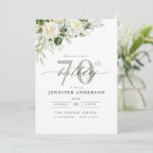 Invitation Elégant gris vert floral 70e anniversaire (Debout devant)