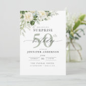 Invitation Elégant gris vert Floral Surprise Anniversaire (Debout devant)