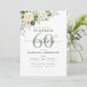Invitation Elégant gris vert Floral Surprise Anniversaire (Debout devant)