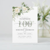 Invitation Elégant gris vert Floral Surprise Anniversaire (Debout devant)