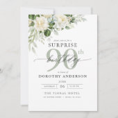 Invitation Elégant gris vert Floral Surprise Anniversaire (Devant)