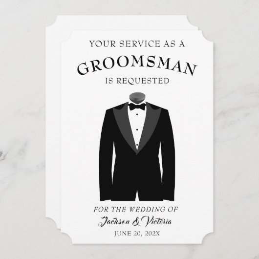 Invitation Élégant Groomsman Tuxedo (Devant / Derrière)