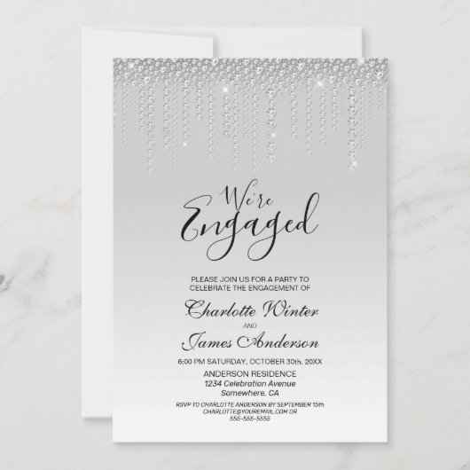 Invitation Élégant groupe d'engagement Diamants d'argent (Devant)