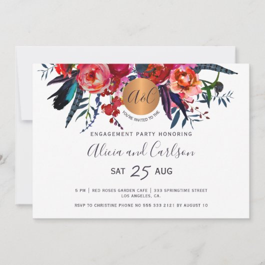 Invitation Élégant groupe d'engagement en monogramme de la ma (Devant)