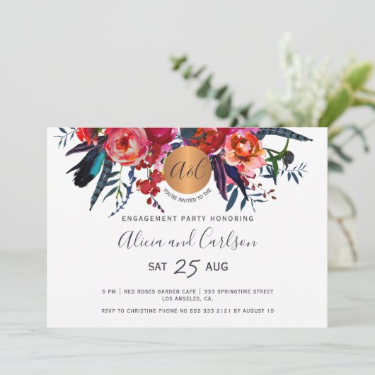 Invitation Élégant groupe d'engagement en monogramme de la ma (Debout devant)