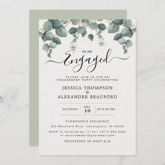 Invitation Élégant groupe d'engagement Eucalyptus (Devant / Derrière)