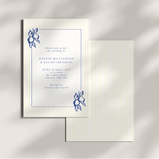 Invitation Elegant Hand Drawn Blue Lemons Wedding