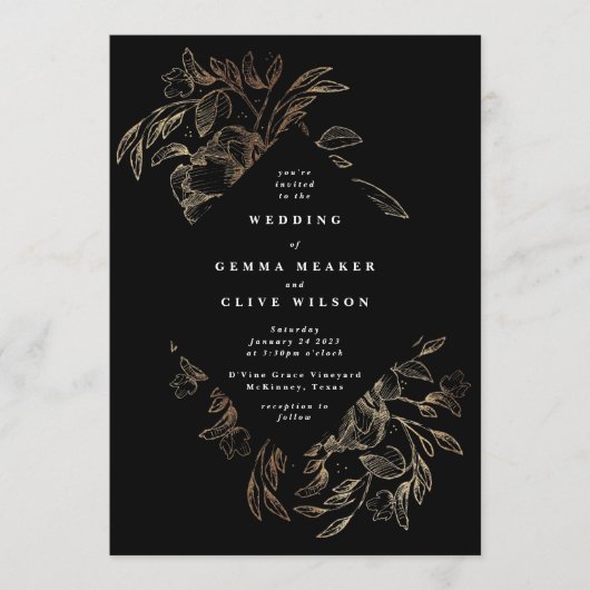 Invitation Elegant Hand Drawn Botanical Wedding (Devant)