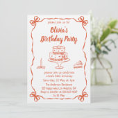 Invitation Elegant Hand-Drawn Cake & Ribbon Birthday Party (Debout devant)