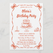 Invitation Elegant Hand-Drawn Cake & Ribbon Birthday Party (Devant)