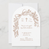 Invitation Elegant Hand-Drawn Floral Bow Arch Baptism Photo (Dos)