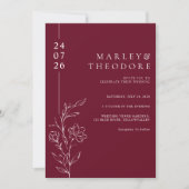 Invitation Elegant Hand Drawn Floral Burgundy Wedding (Devant)