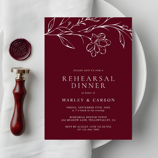 Invitation Elegant Hand Drawn Floral Wedding Rehearsal Dinner