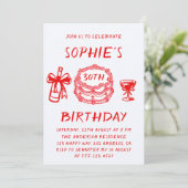 Invitation Elegant Hand Drawn Red Cake 30th Birthday (Debout devant)